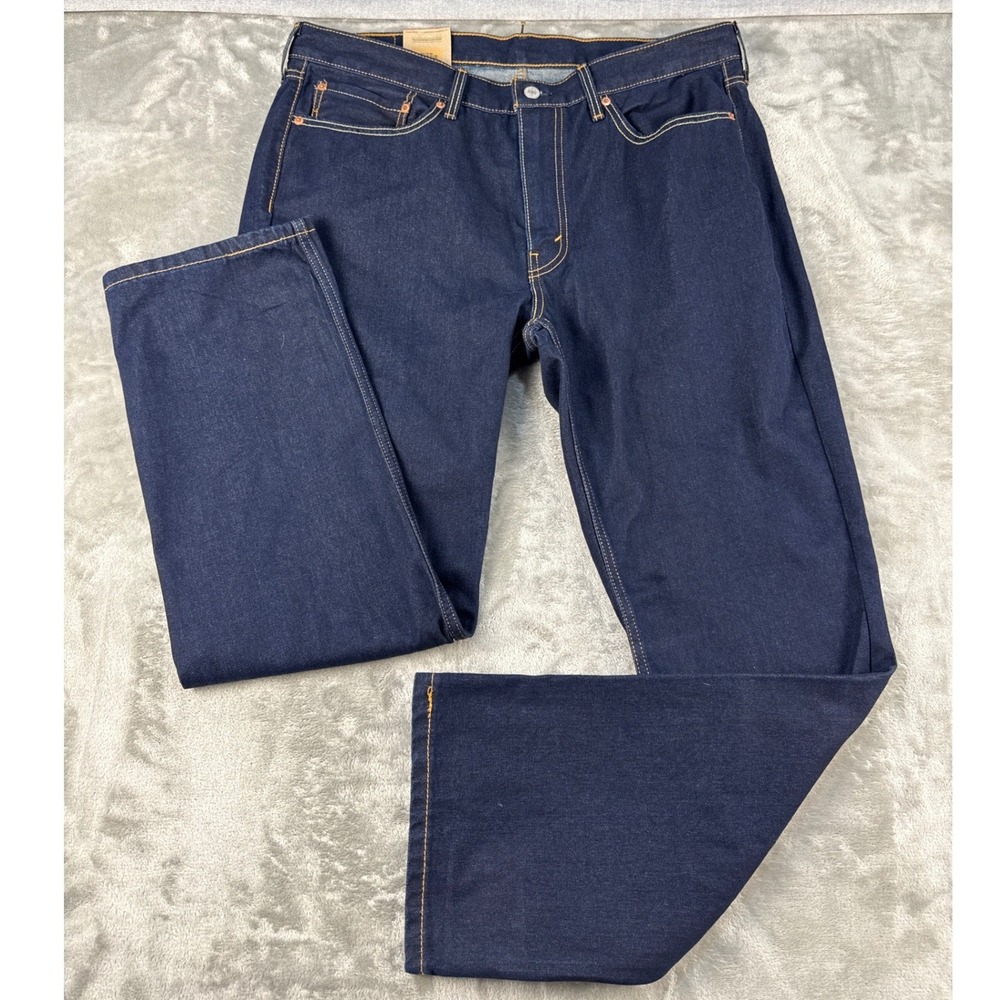 Levis Jeans Mens 36x30 514 Straight Dark Wash Indigo Contrast Stitch NEW
